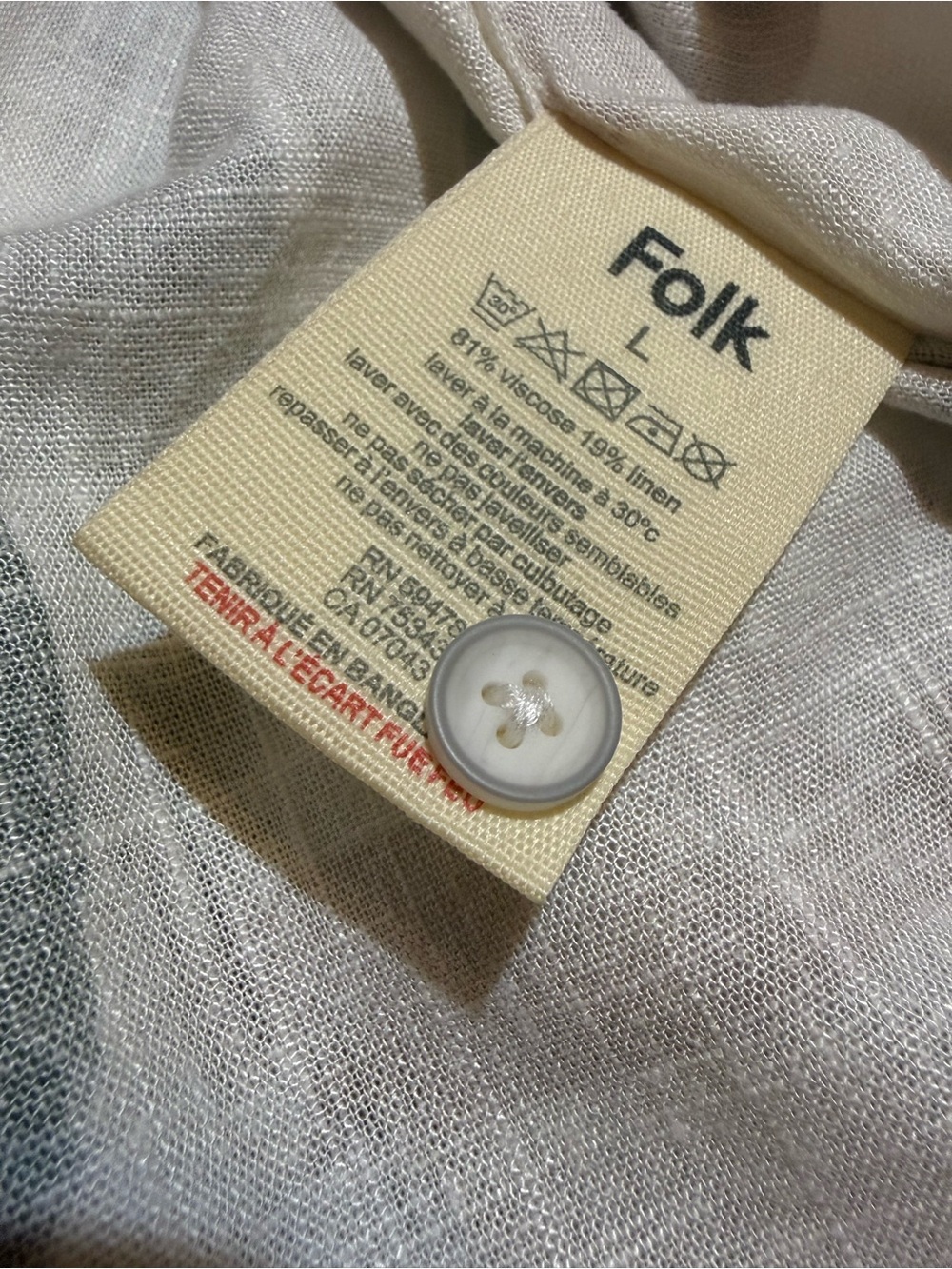 Folk Linen-Blend Shirt with Sage Green & Blush Print - Men’s Large - Picture 4 of 8